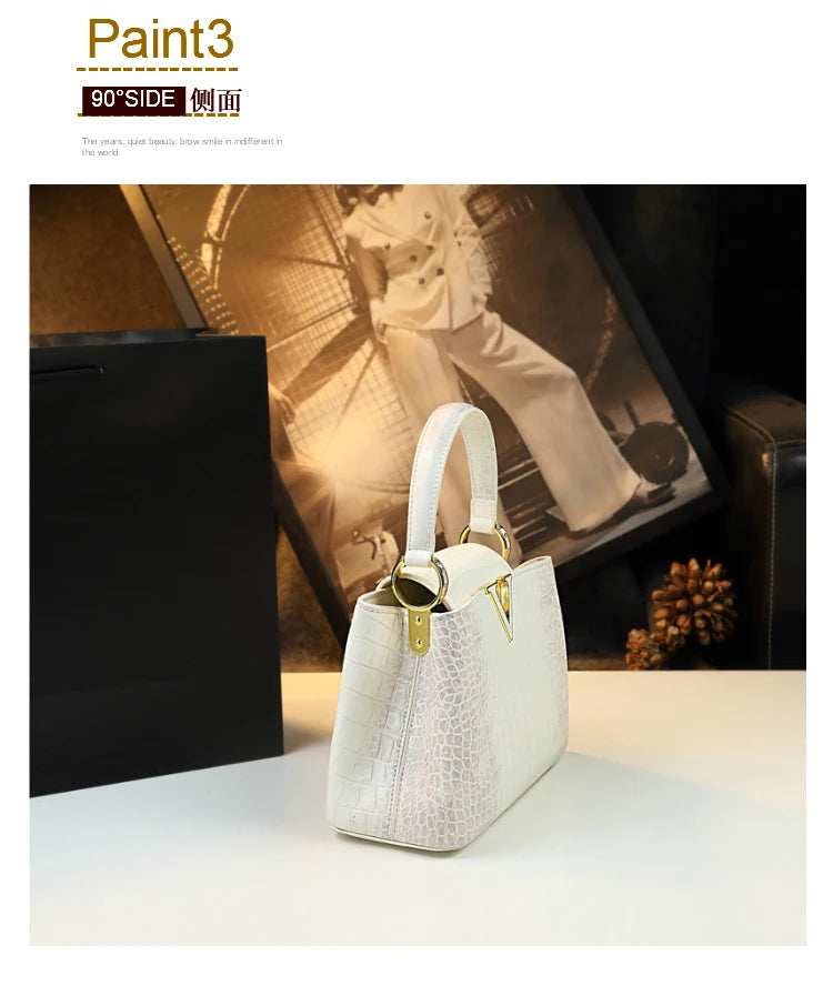 Luxury Fashion White Leather Women Handbags 2024 New Female Small Shoulder Messenger Bag Crossbody Portable Shell Bags RELUX.STORE