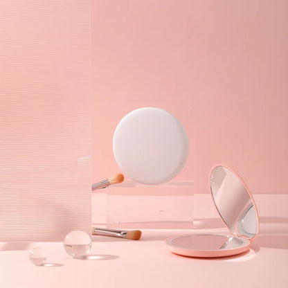 Personalized Small LED Light Cosmetic 2 Side Folding Makeup Compact Pocket Mirror Women Luminous Effect Pink White Mini Mirror