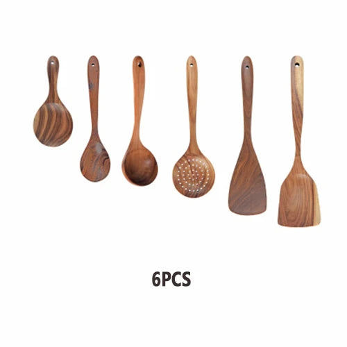 Thailand Teak Natural Wooden Tableware Cooking Ladle Turner Long Rice Colander Soup Skimmer Cooking Spoons Scoop Kitchen Tool