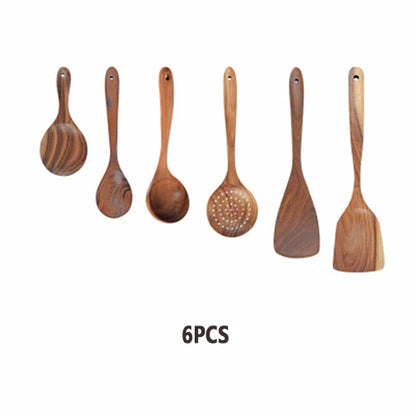 Thailand Teak Natural Wooden Tableware Cooking Ladle Turner Long Rice Colander Soup Skimmer Cooking Spoons Scoop Kitchen Tool