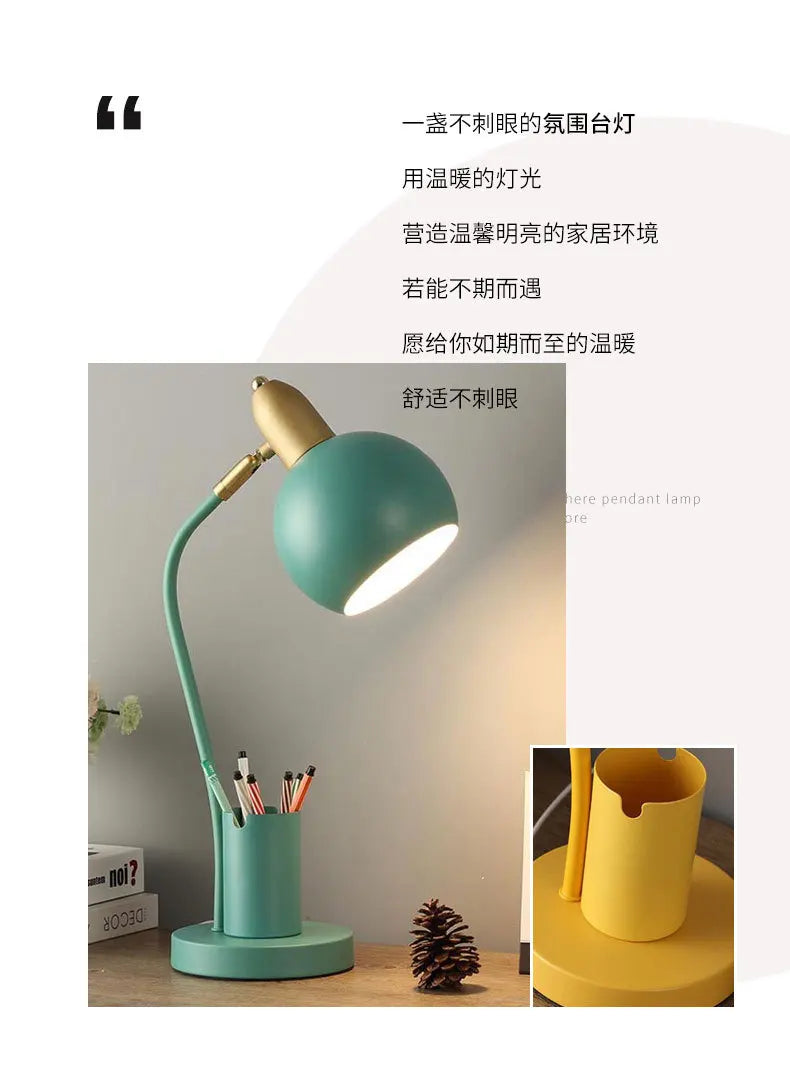 Nordic Iron Art LED Macaron Desk Lamp Eye Protection Dimming Metal Pen Holder Table Lamp Living Room Bedroom Home Decor Lighting