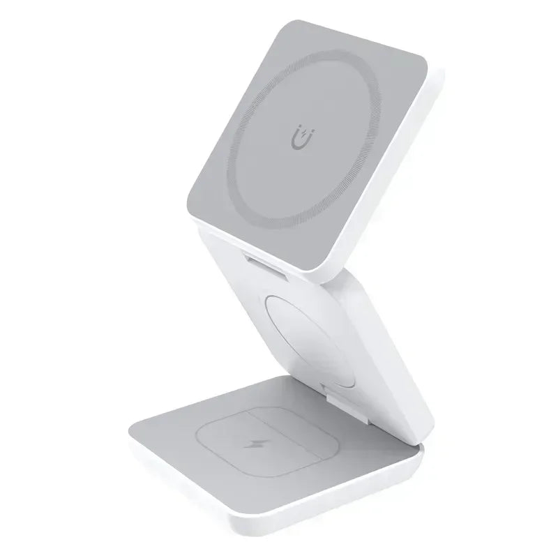 “3-in-1 Foldable Magnetic Wireless Charger Stand – Fast Charging Dock for iPhone 16/15/14/13 Pro Max, Apple Watch 10/9, & AirPods | Wireless Charging Station Holder”