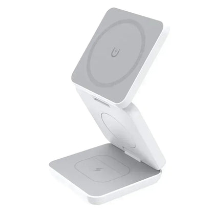 “3-in-1 Foldable Magnetic Wireless Charger Stand – Fast Charging Dock for iPhone 16/15/14/13 Pro Max, Apple Watch 10/9, & AirPods | Wireless Charging Station Holder”