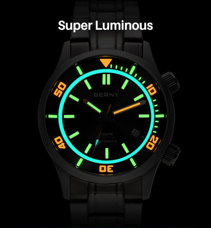 BERNY Automatic Titanium Diver Watch for Men Supper Luminous Sappire AR coated Miyota 8215 20ATM Mechanical Diving Men's Watches