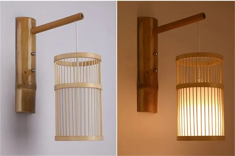 SAMAN Modern Bamboo Art Wall Lamp Bamboo Weaving Creative Living Room Restaurant Bedroom StudyTea Homestay LED Retro Wall Light