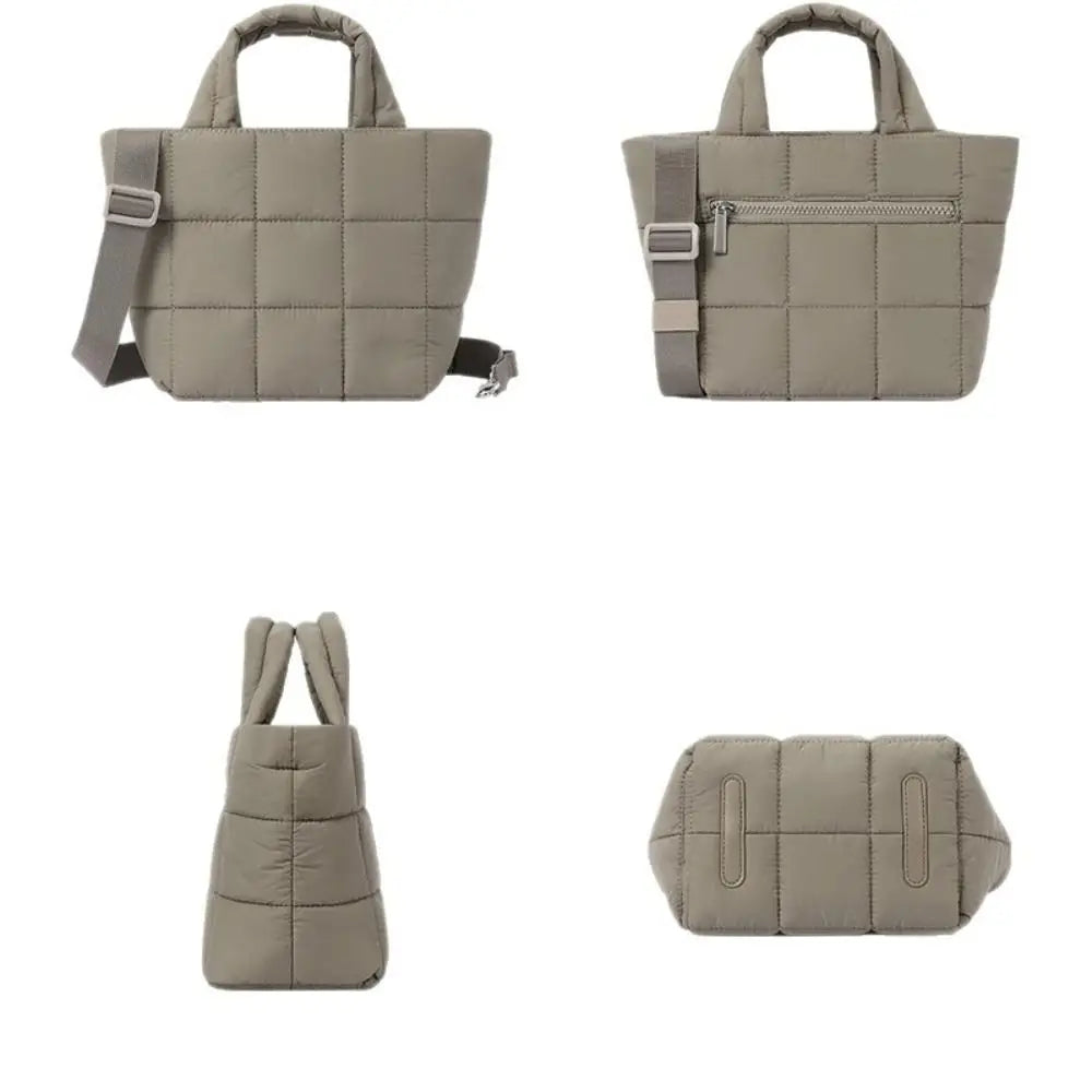 Adjustable Quilted Tote Bag Nylon Detachable Strap Puffer Bag Large Capacity with Zipper Crossbody Bag Travel