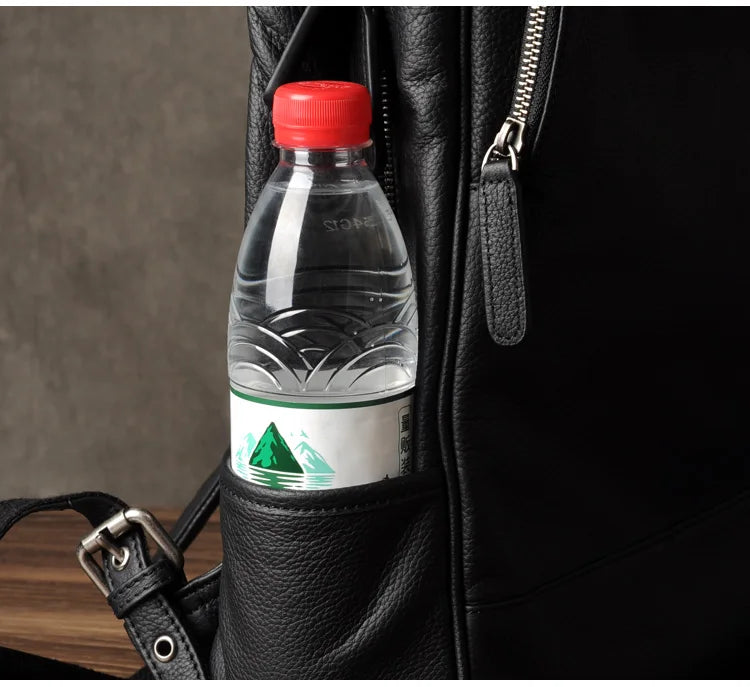 High Quality Fashion Genuine Leather Backpack Men Bagpack Student School Bag Backpack daily male Rucksack large Knapsack Black