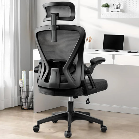 Ergonomic Office Chair, Home Office Desk Chair with Headrest, High Back Mesh Chair with Flip-up Armrests, Comfy Desk Chair with