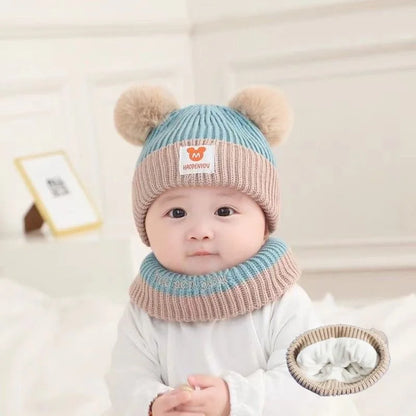 Cute Winter Warm Kids Girl Boys Baby Hats Fleece Wool Hemming Caps with Ball Solid Wool Ear Protection Hats Soft Newborn Bonnet