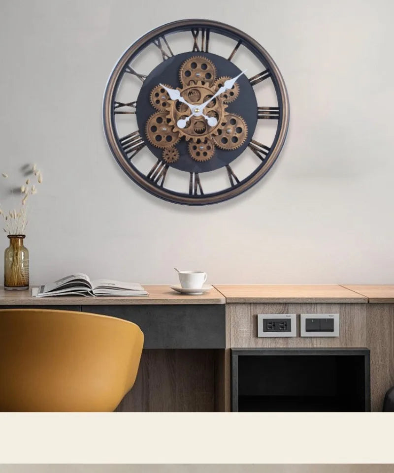 Industrial Gear Wall Clock with Rotating Gear Decoration - Antique Style and Quiet Movement RELUX.STORE