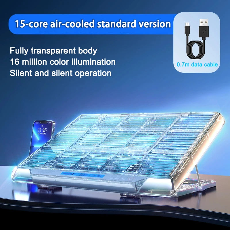 Air Compression RGB Laptop Cooling Pad - Ultra-Quiet USB Cooler, Fast Heat Dissipation & Adjustable Stand
