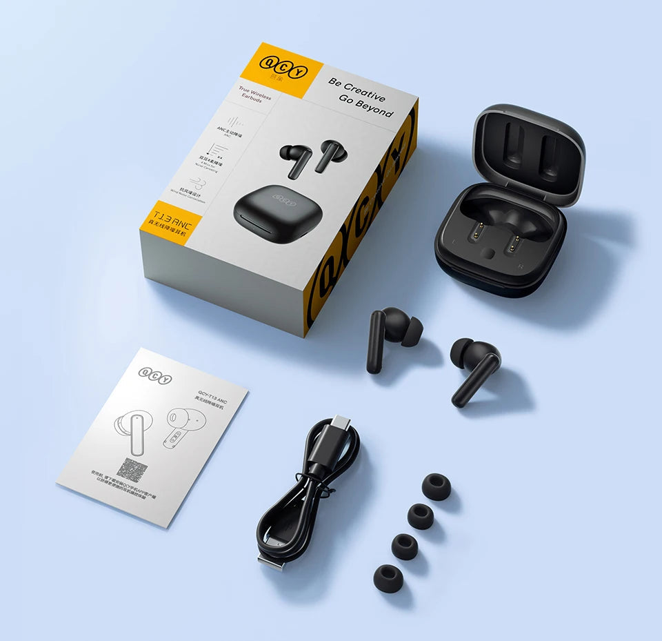 QCY T13 ANC Earphone Bluetooth 5.3 Active Noise Cancellation -28dB Wireless Headphone Fast Charge Earbuds 0.068' Low Latency RELUX.STORE