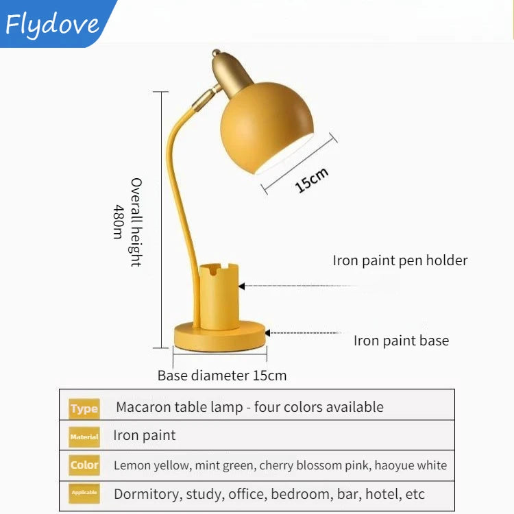 Nordic Iron Art LED Macaron Desk Lamp Eye Protection Dimming Metal Pen Holder Table Lamp Living Room Bedroom Home Decor Lighting