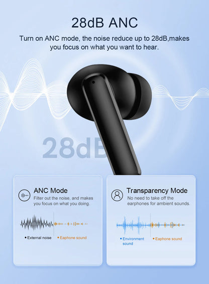 QCY T13 ANC Earphone Bluetooth 5.3 Active Noise Cancellation -28dB Wireless Headphone Fast Charge Earbuds 0.068' Low Latency RELUX.STORE