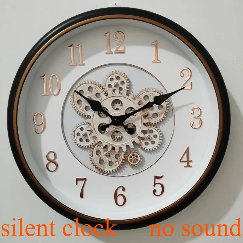 Industrial Gear Wall Clock with Rotating Gear Decoration - Antique Style and Quiet Movement RELUX.STORE