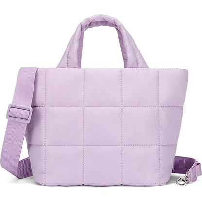 Adjustable Quilted Tote Bag Nylon Detachable Strap Puffer Bag Large Capacity with Zipper Crossbody Bag Travel