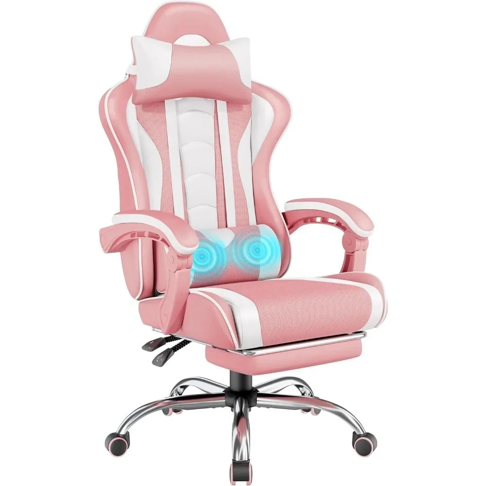 Gaming Chair, Video Game Chair with Massage Lumbar Support and Footrest Height Adjustable Ergonomic Computer Gaming Chair