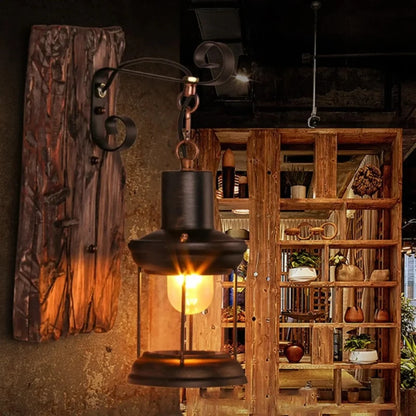 Antique New Style Industrial Wood Wall Sconce Light Rustic Wall Lamp Decorate Wall Light Iron Metal Art For Bar Loft Corridor