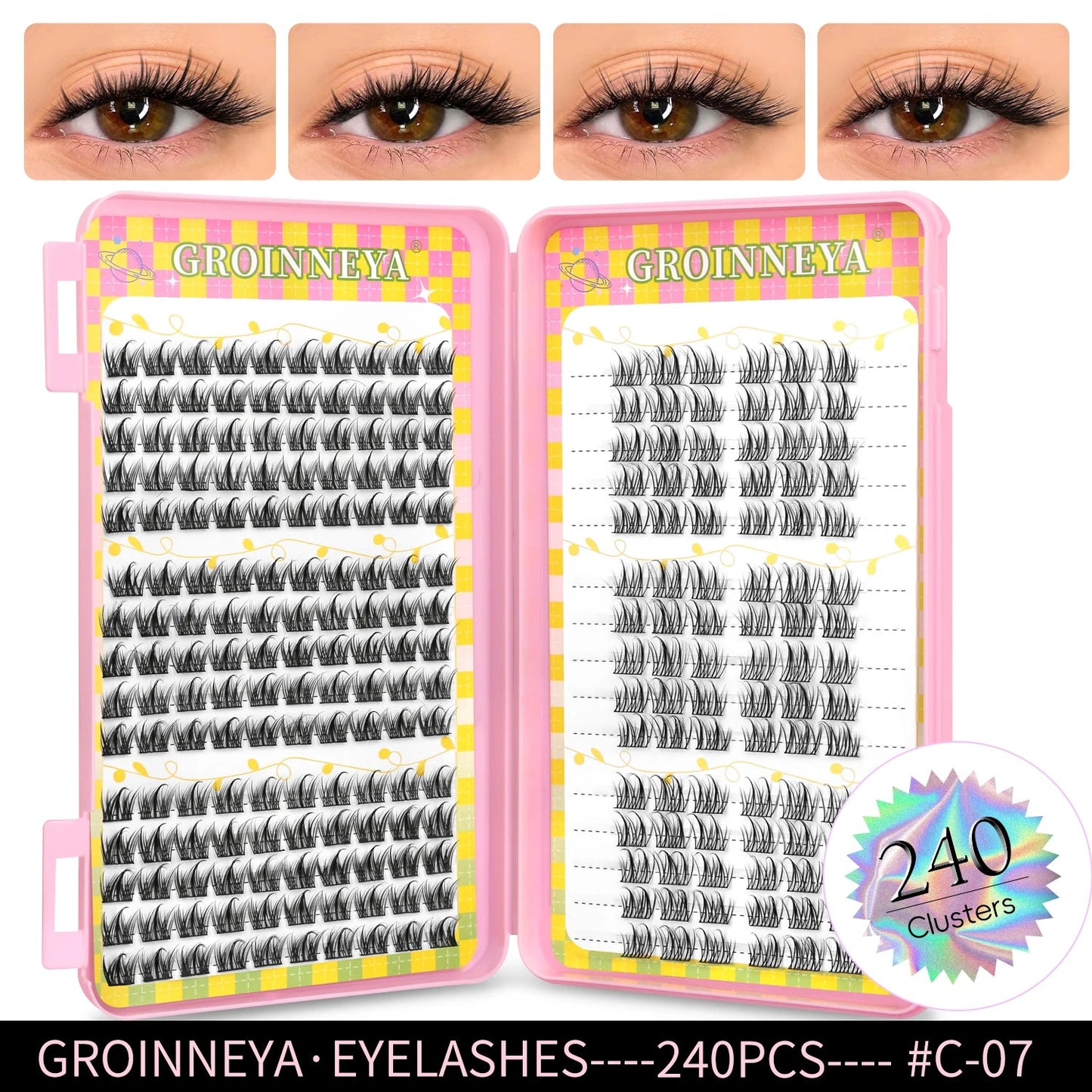 GROINNEYA Eyelashes Clusters 320 pcs Natural Eyelash extension Cluster Lashes Volume Mixed Tray Lashes Cluster Natural Lashes RELUX.STORE