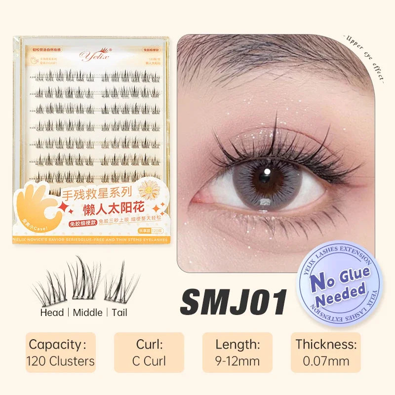 Yelix Self-adhesive Glue Free False Eyelashes Reusable DIY Segmented DIY Lashes Clusters No Glue Needed Natural Soft Lashes RELUX.STORE