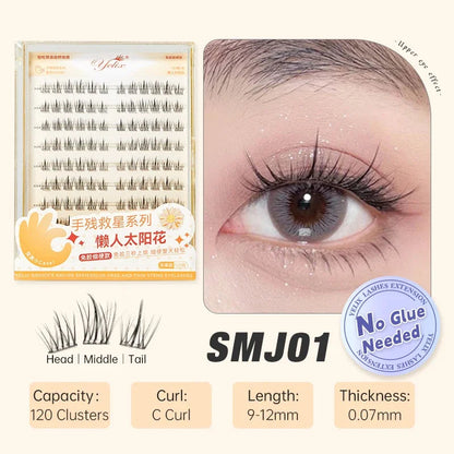Yelix Self-adhesive Glue Free False Eyelashes Reusable DIY Segmented DIY Lashes Clusters No Glue Needed Natural Soft Lashes RELUX.STORE
