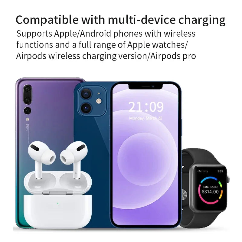 Foldable Phone Wireless Charger Station For iPhone 16 15 14 13 12 Pro Max Apple Watch 10/9/8/7/6 AirPods 3/2 Fast Charging Dock