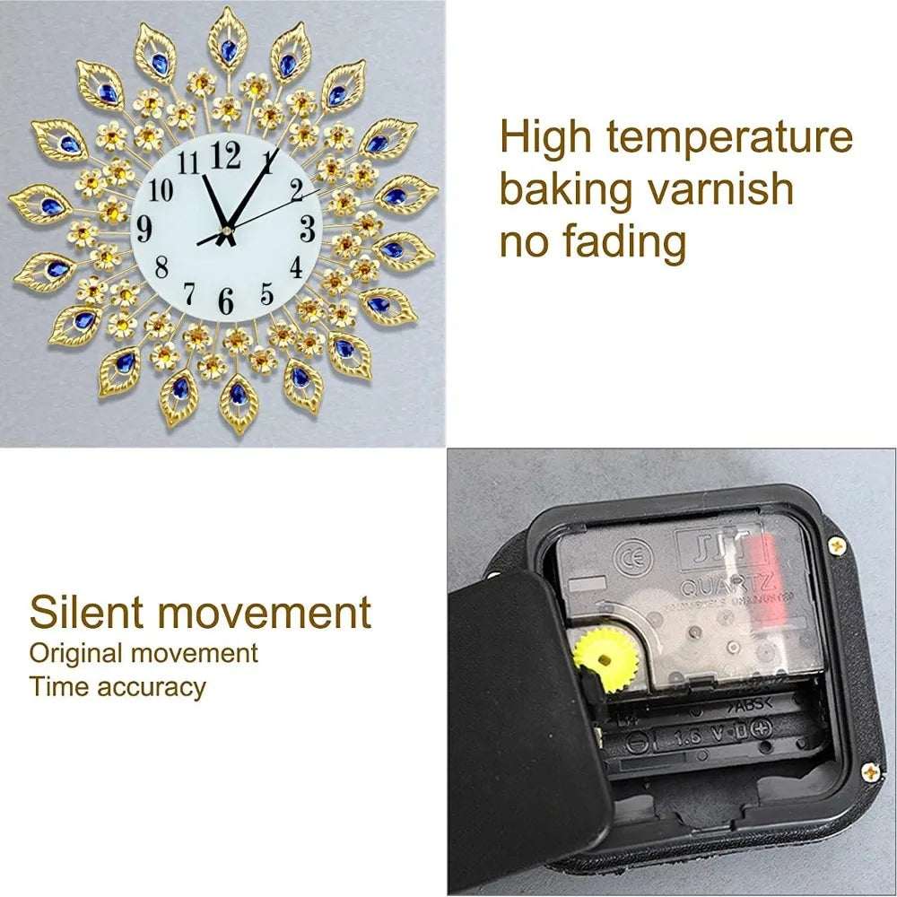 Wall Clocks Crystal Modern Elegant Design with Dial Arabic Numberals Non-Ticking Silent Shining Round Decorative Wall Clocks