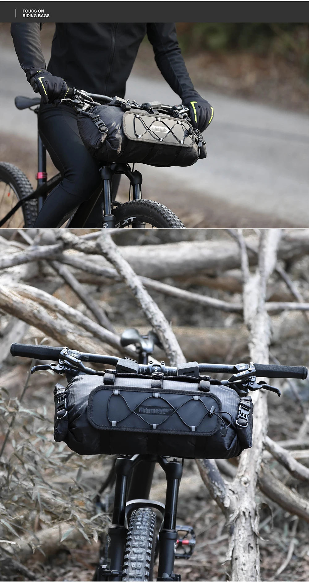 Rhinowalk Bicycle Handlebar Bag 12L Waterproof Bike Mounts Set Bike Bag Base With Replaceable Inner Dry Bag Luggage Storage