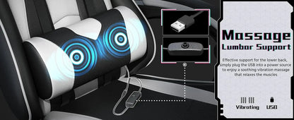 Gaming Chair, Video Game Chair with Massage Lumbar Support and Footrest Height Adjustable Ergonomic Computer Gaming Chair