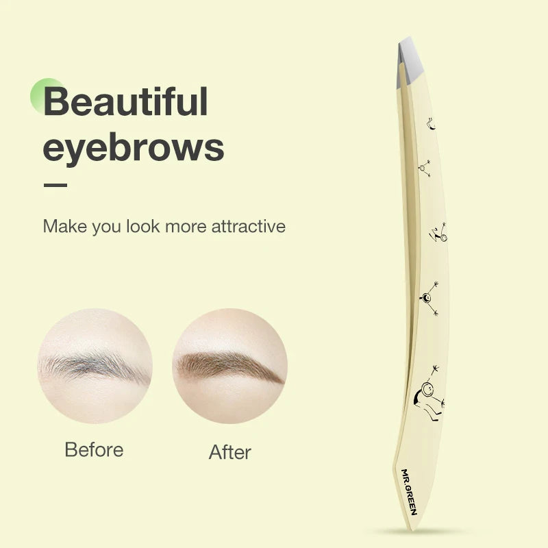 MR.GREEN Curve Handle Eyebrows Tweezers Professional Fine Hairs Puller Makeup Tools Stainless Steel Beauty Clips Removal RELUX.STORE