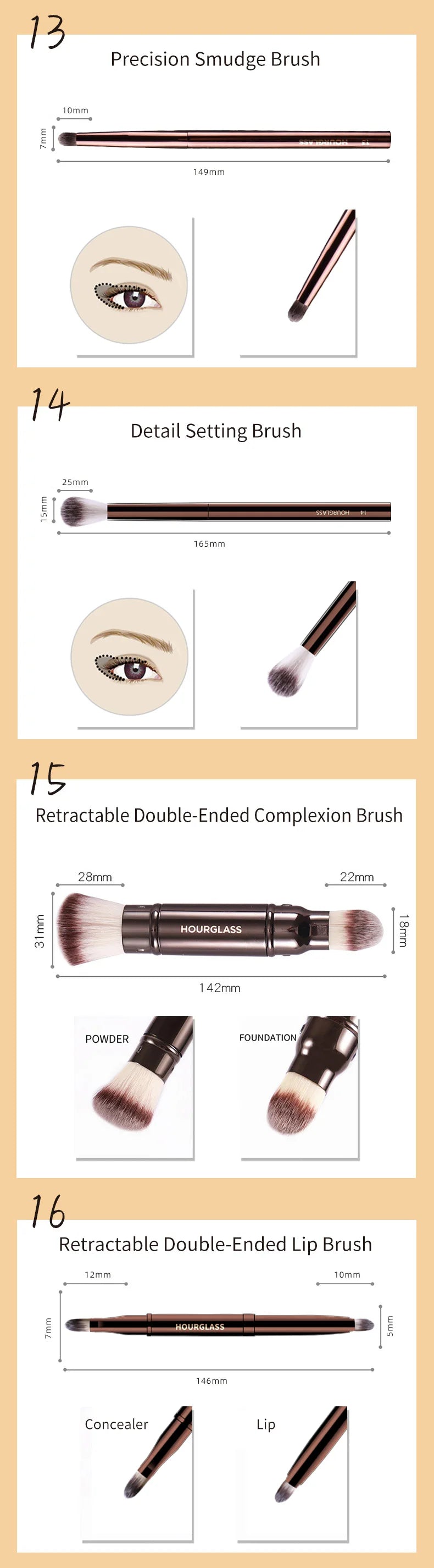 Hourglass Makeup Brushes Powder Foundation Concealer Blusher Bronzer Eye Shadow Eyebrow Eyeliner Sculpting Brush RELUX.STORE