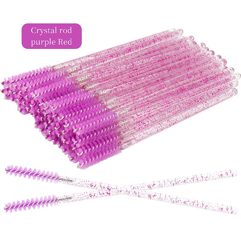NEW 50Pcs Makeup Eyelash Brushes Disposable Crystal Eyebrow brush Diamond Handle Mascara Wand Applicator Lashes Extension Tools RELUX.STORE
