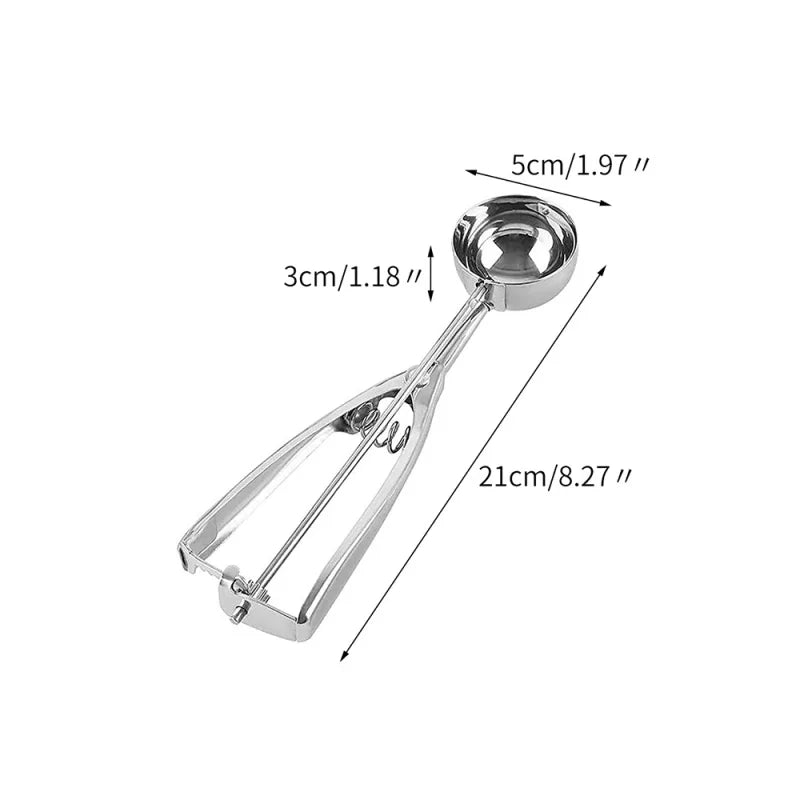 1PC Stainless Steel Ice Cream Scoop Cookie Dough Spoon Fruit Potato Digging Ball Spring Handle Ice Tray Mold Kitchen Accessories