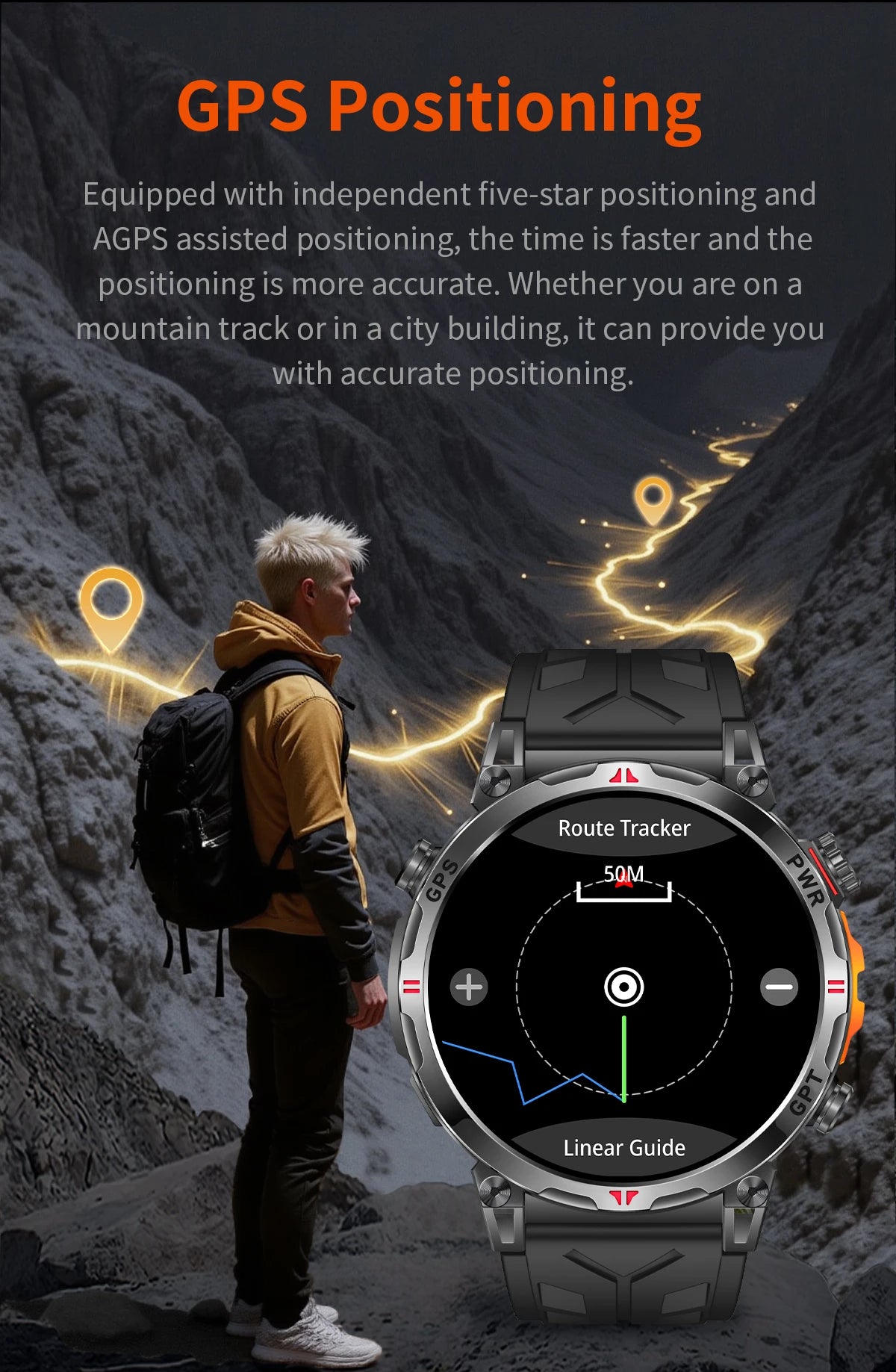 2025 New Military AMOLED HD SmartWatch 650Mah Battery GPS Compass 5ATM Waterproof Tactics 100+ Sport BT call Smart Watch For Men