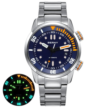 BERNY 20Bar Diver Men Mechanical Watch Miyota 8215 Super Luminous Sapphire Swiming Automatic Self Wind Silicone Men Wristwatch