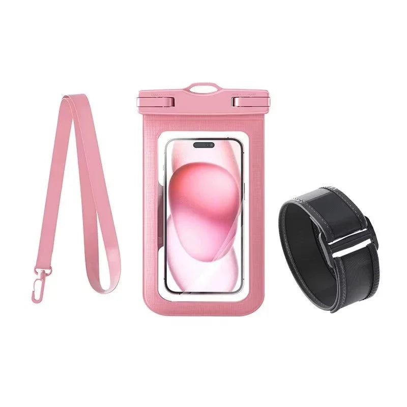 2 in 1 Waterproof Armband Bag Phone Case for IPhone 16 15 14 13 12 11 Pro Max IPhone16 ProMax Swim Dry Pouch Cover with Lanyard