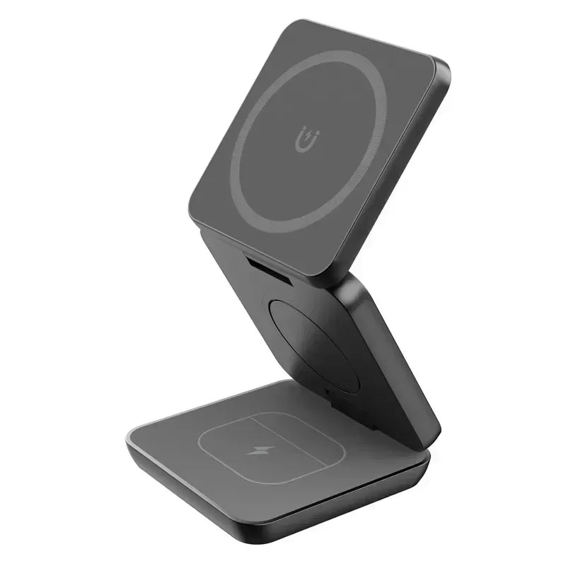 “3-in-1 Foldable Magnetic Wireless Charger Stand – Fast Charging Dock for iPhone 16/15/14/13 Pro Max, Apple Watch 10/9, & AirPods | Wireless Charging Station Holder”