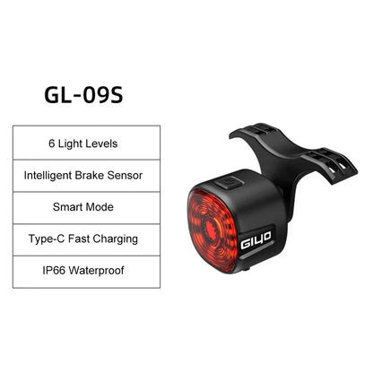 GlYO Auto Brake Sensing Bicycle Tail Light -USBRechargeable, lP66 Waterproof LED WarningLight for MTB & Road Bike Night Safety