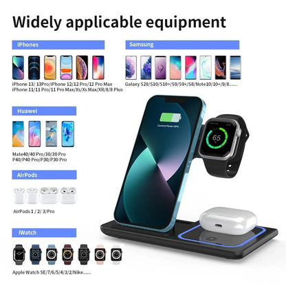 Foldable Phone Wireless Charger Station For iPhone 16 15 14 13 12 Pro Max Apple Watch 10/9/8/7/6 AirPods 3/2 Fast Charging Dock