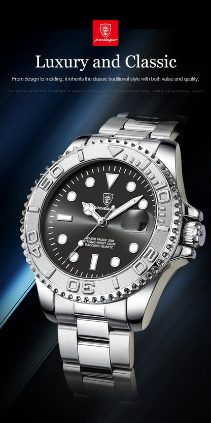 POEDAGAR Luxury Men Watch Business Quartz Man Clock Sports Waterproof Luminous Date Stainless Steel Men's Watches Male Reloj+box RELUX.STORE