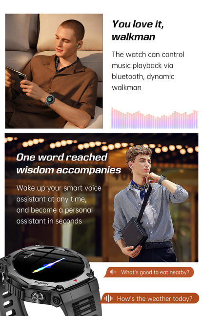T-Rex 3 GPS Smart Watch 5ATM Waterproof 1.43 inch AMOLED HD Screen BT Call Flashlight Military Sport Smartwatches Men 2025 New