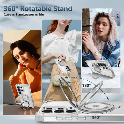 Rotating Magnetic Folding Stand Transparent Phone Case for Samsung S25 Edge S24 S23 Plus FE S21 Ultra Armor Shockproof Cover RELUX.STORE
