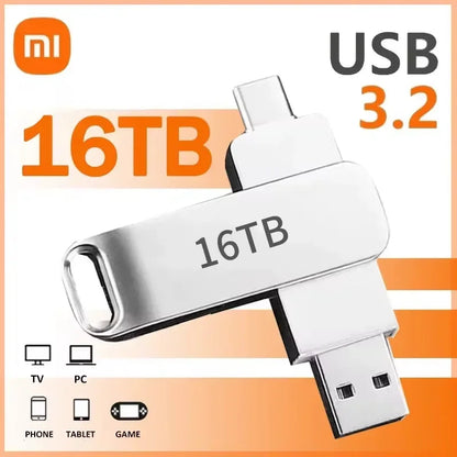 Xiaomi 16TB Flash Drive USB 3.2 High Speed USB Transfer Type-c 2-In-1 8TB 16TB OTG Pendrive Waterproof Flash Disk For Computer