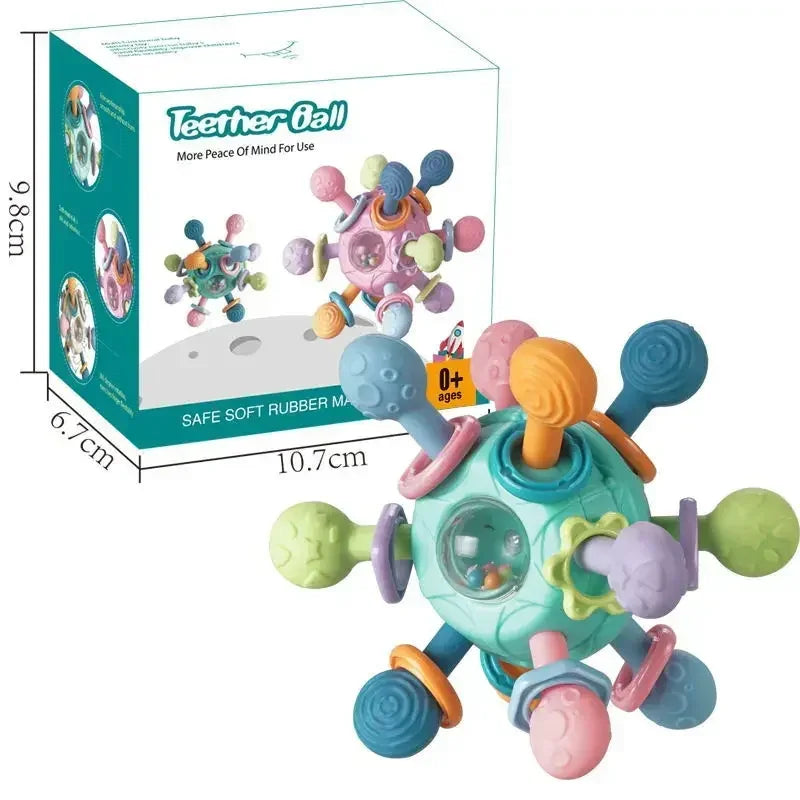 Baby Toys 0 12 Months Rotating Rattle Ball Grasping Activity Baby Development Toy Silicone Teether Baby Sensory Toys for Babies - RELUX.STORE