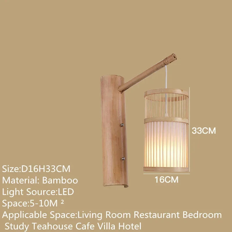 SAMAN Modern Bamboo Art Wall Lamp Bamboo Weaving Creative Living Room Restaurant Bedroom StudyTea Homestay LED Retro Wall Light