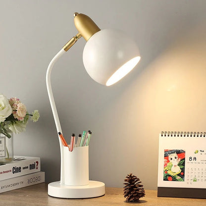 Nordic Iron Art LED Macaron Desk Lamp Eye Protection Dimming Metal Pen Holder Table Lamp Living Room Bedroom Home Decor Lighting