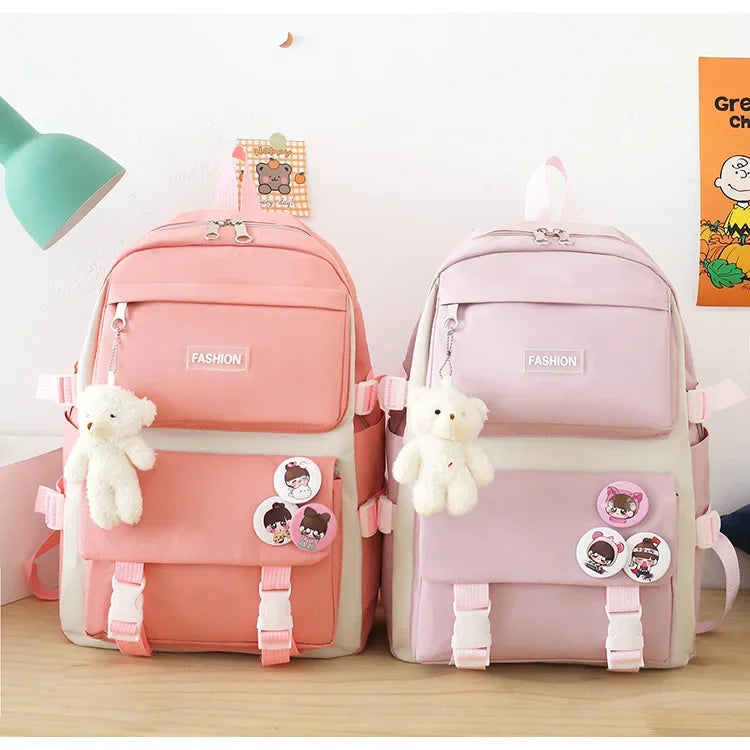 Five-Piece Set Large Capacity Fashionable Double Shoulder Backpack for Junior And High School Girls Primary School Students