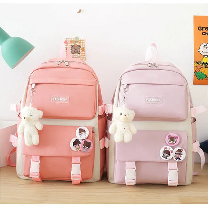 Five-Piece Set Large Capacity Fashionable Double Shoulder Backpack for Junior And High School Girls Primary School Students