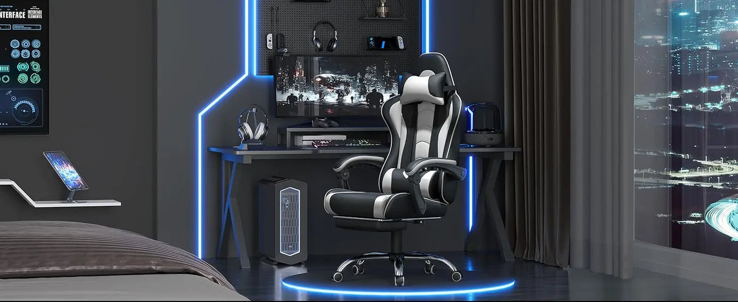 Office Chair, Chair w/ Massage Lumbar Support & Footrest Height  Adjustable Ergonomic w/ Swivel Seat & Headrest, Office Chair