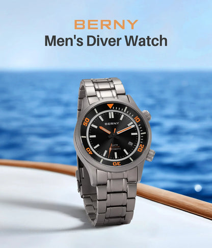BERNY Automatic Titanium Diver Watch for Men Supper Luminous Sappire AR coated Miyota 8215 20ATM Mechanical Diving Men's Watches